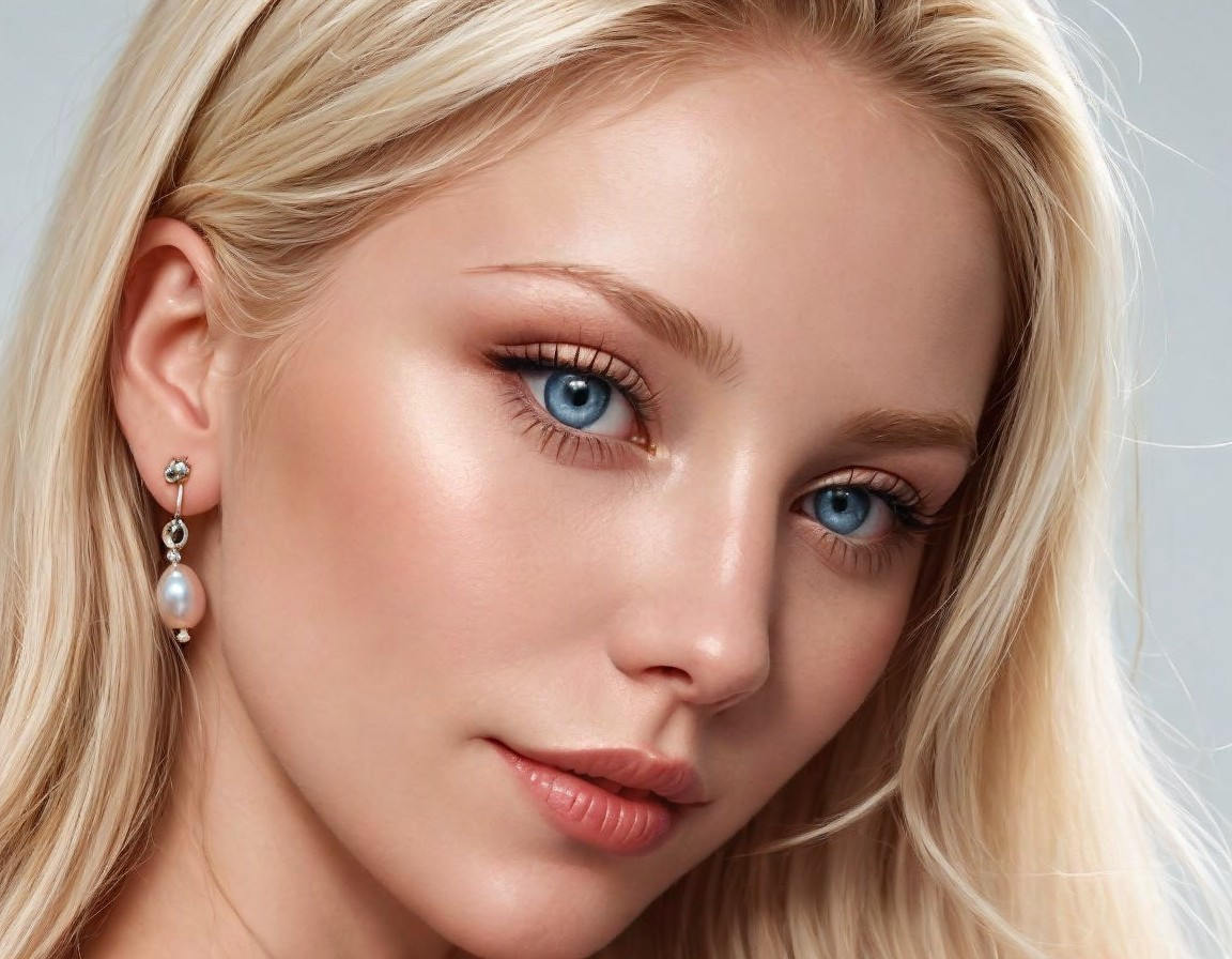 Close-up Portrait of a Young Woman with Blue Eyes