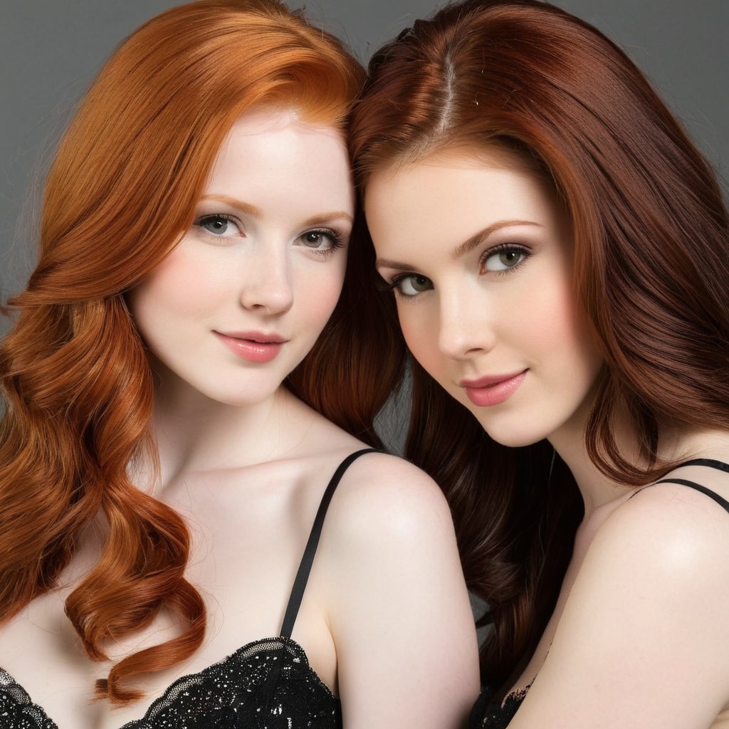 Young women with red hair in elegant black tops