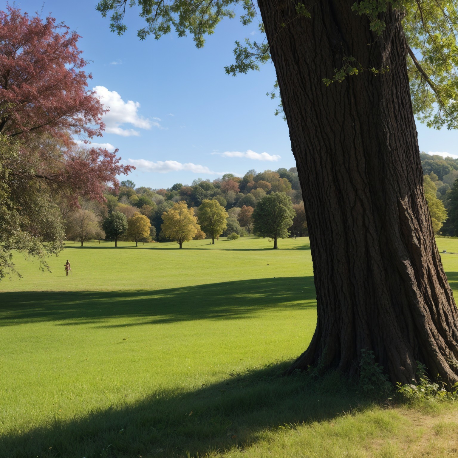 Autumn Park Scene with Colorful Trees and Blue Sky