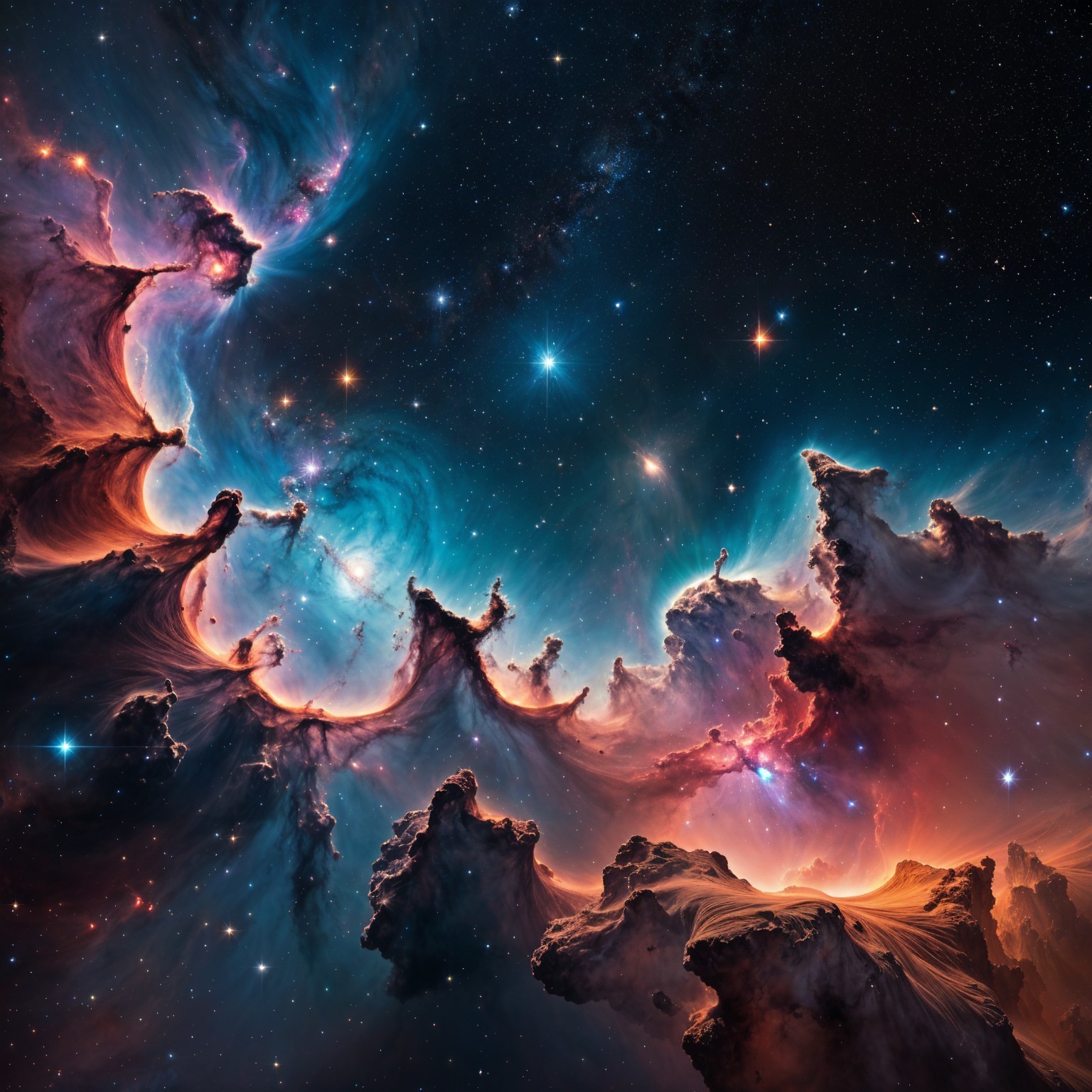 Vibrant Cosmic Scene with Stars and Ethereal Clouds