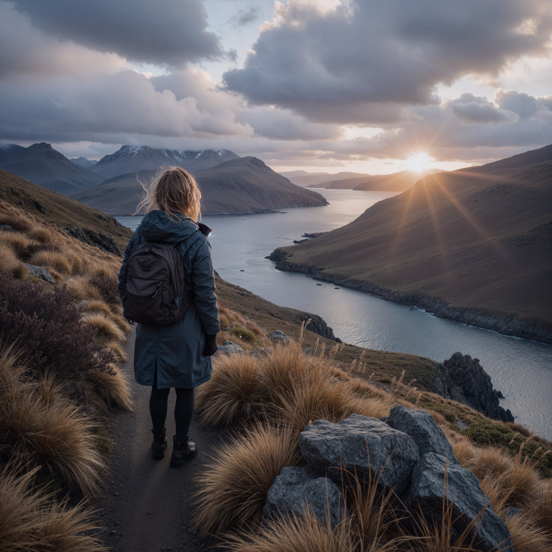 Mountain Path View of Sunset Over Winding River