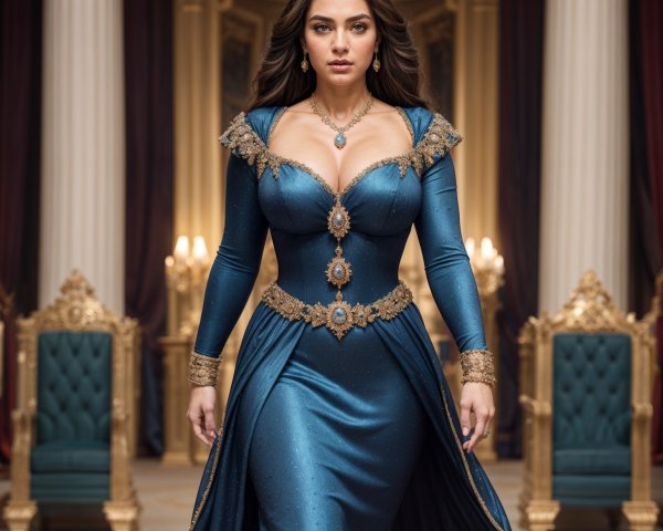 Regal Figure in Opulent Palace with Blue Gown