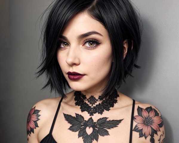 Portrait of a young woman with tattoos and choker