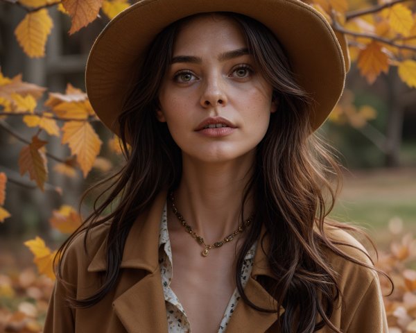 Young woman in autumn attire among colorful foliage