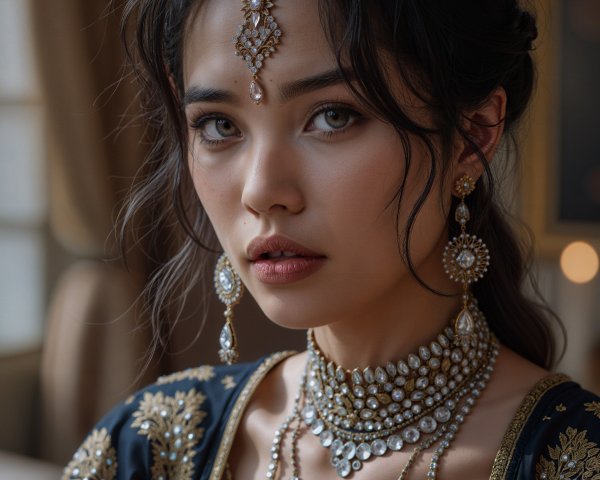 Young Woman in Traditional Attire with Elegant Jewelry