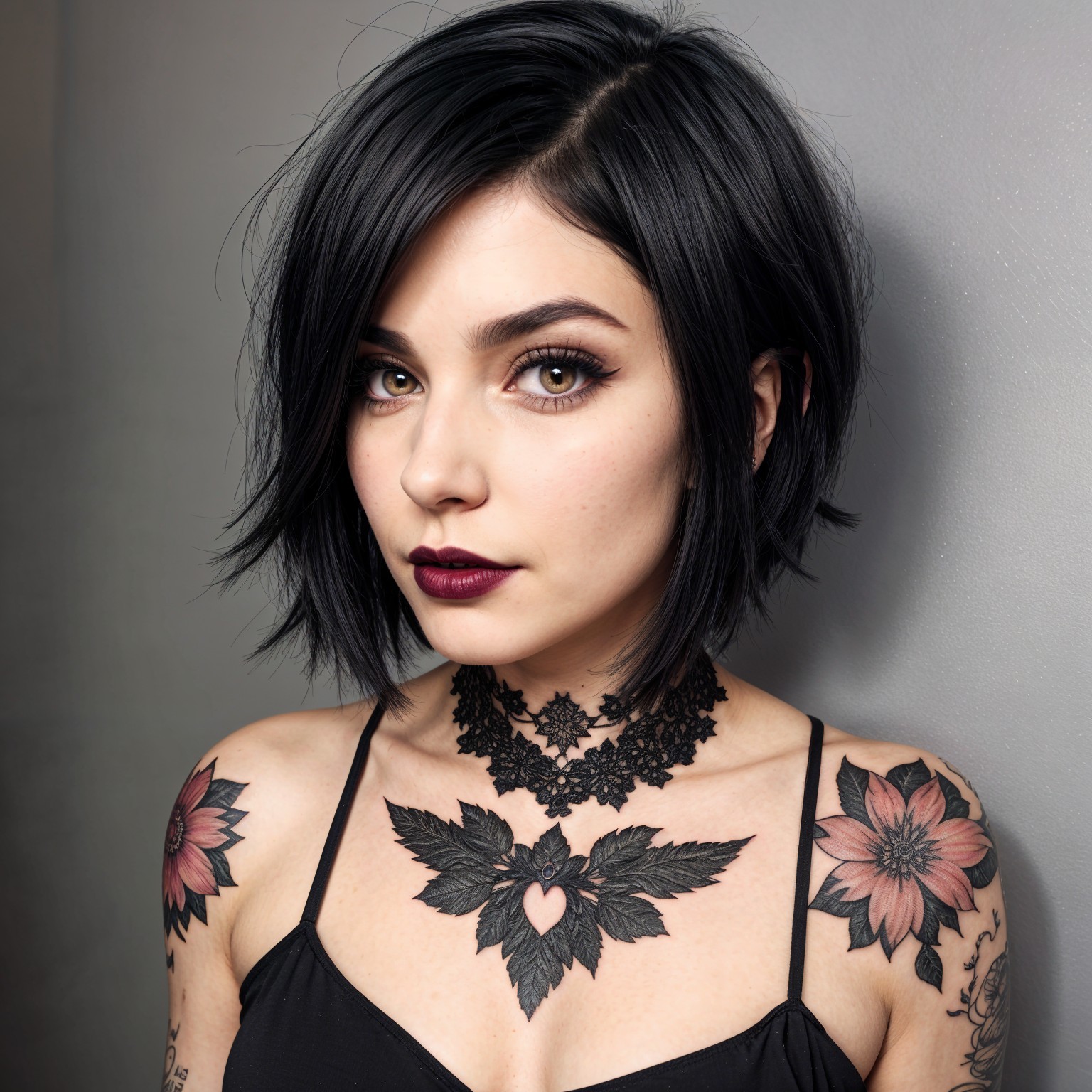 Portrait of a young woman with tattoos and choker