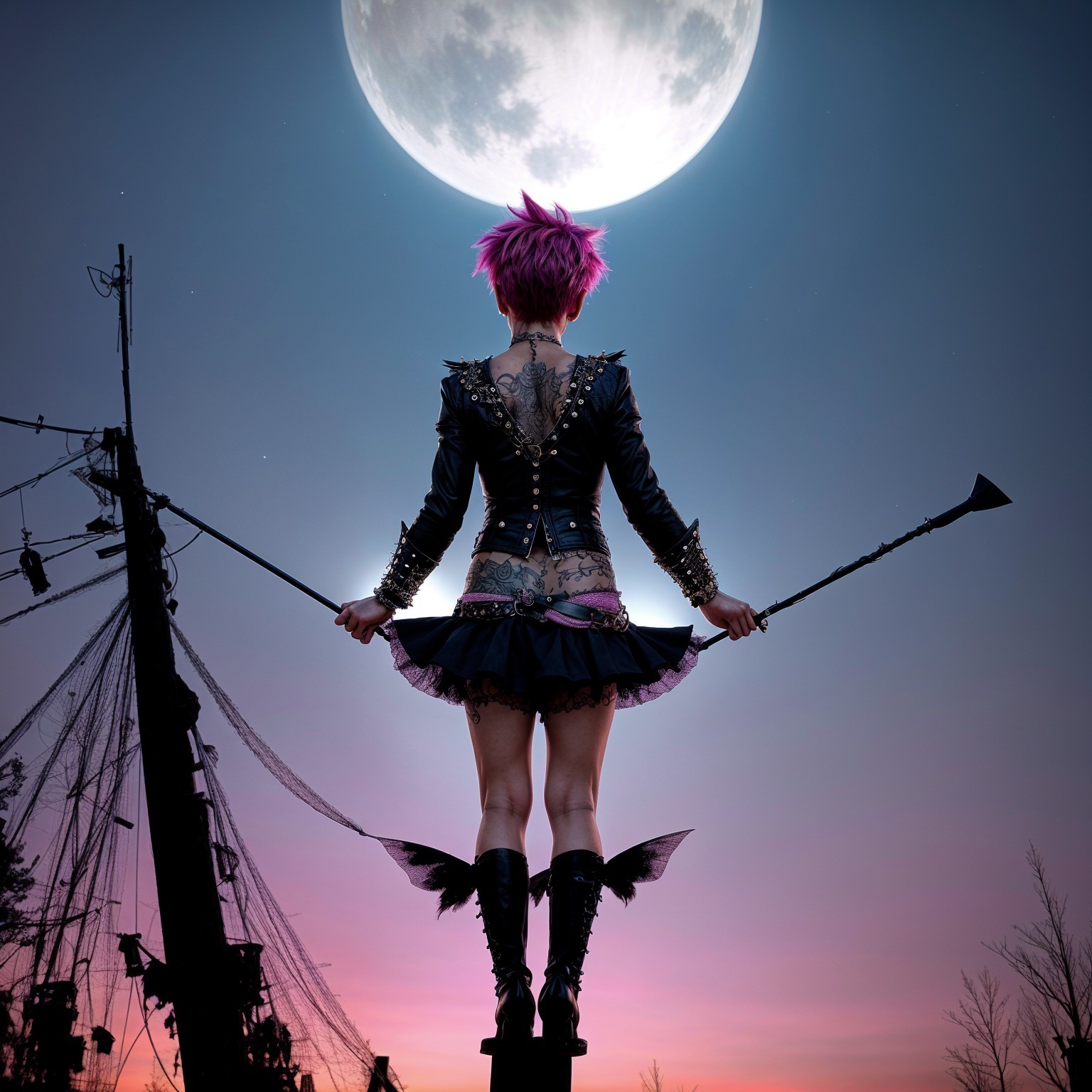 Confident Figure with Moon and Dramatic Sky