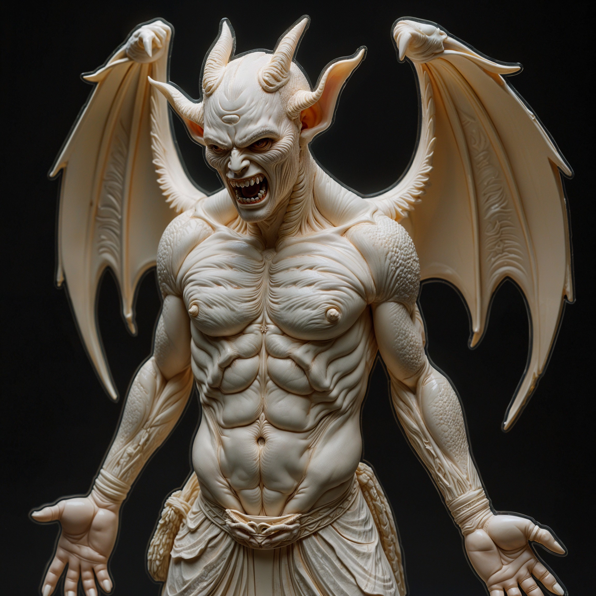 Muscular demon with horns and bat-like wings