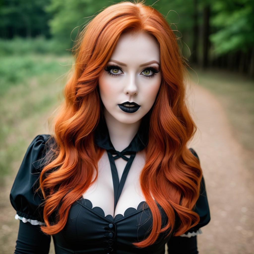 Forest Pathway Figure in Vintage Black Outfit