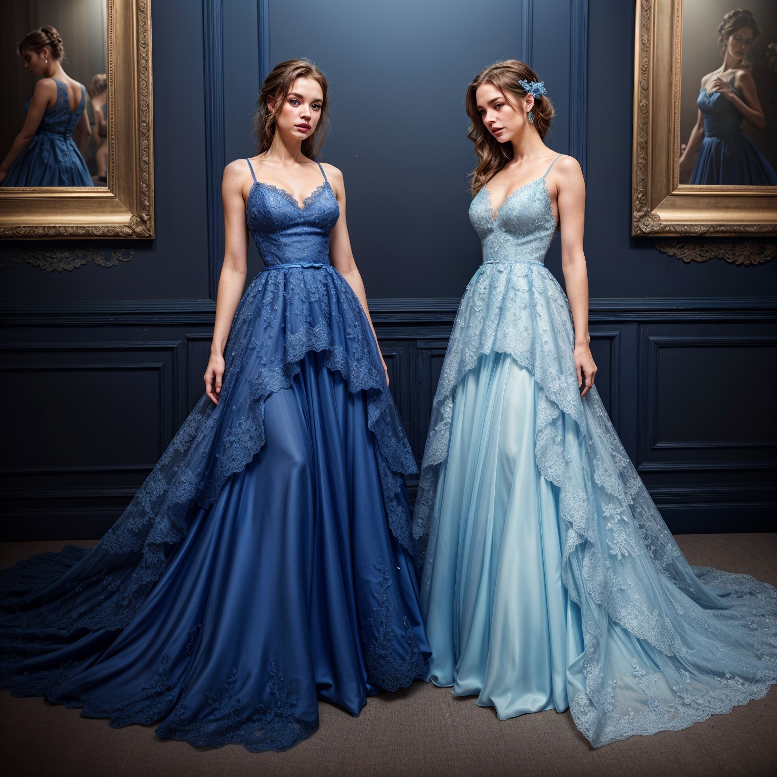 Elegant Evening Gowns in Luxurious Setting