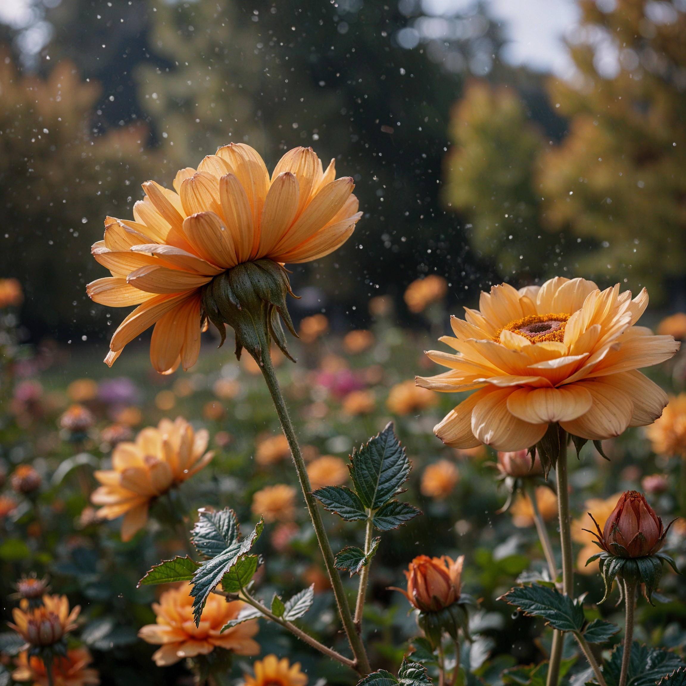 Vibrant Orange Flowers Blooming in a Garden Scene