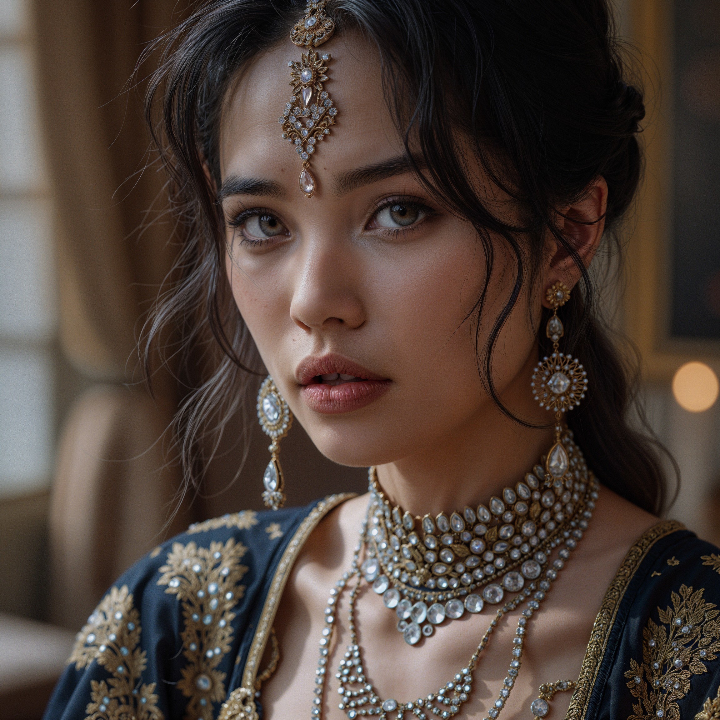 Young Woman in Traditional Attire with Elegant Jewelry