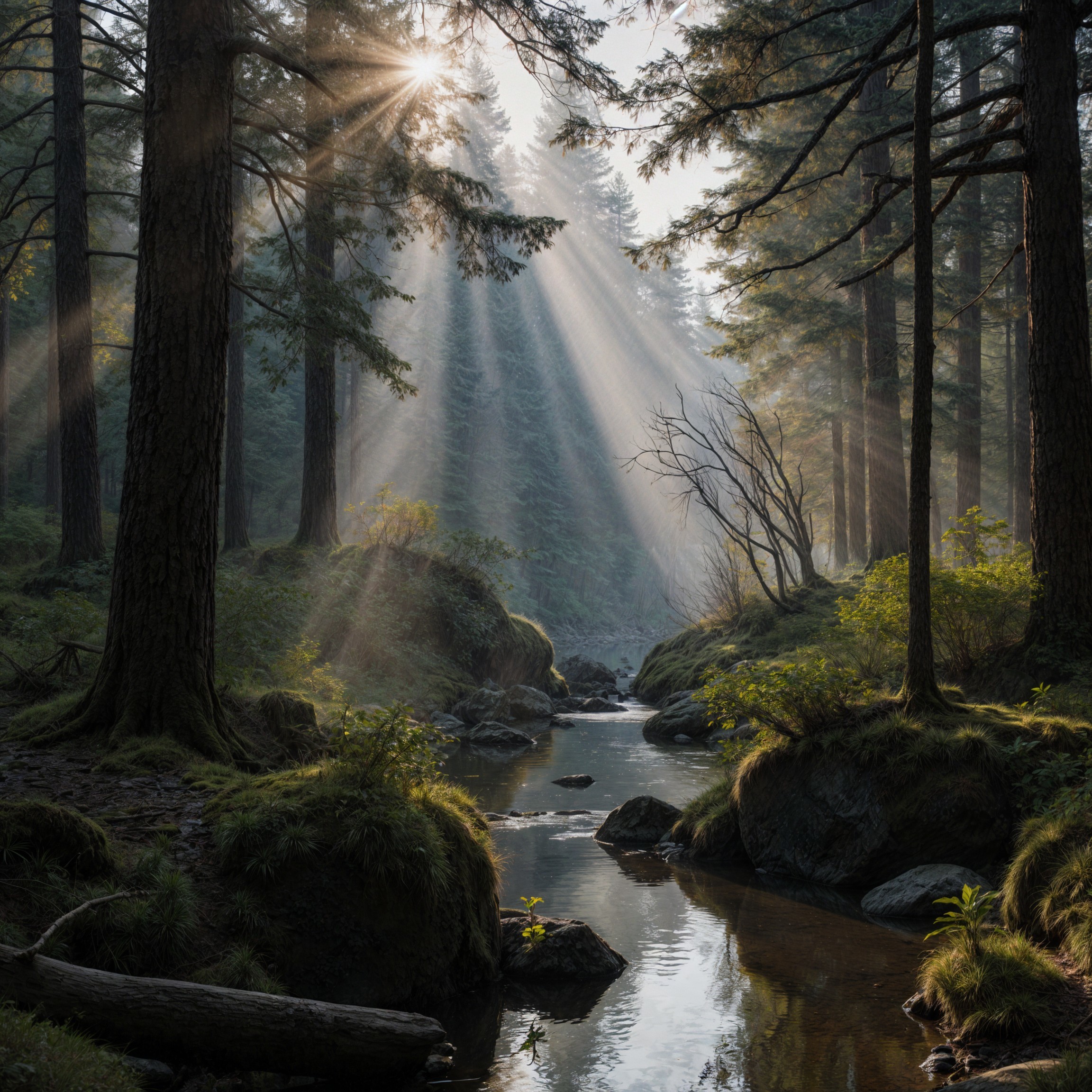 Serene Forest Clearing at Dawn