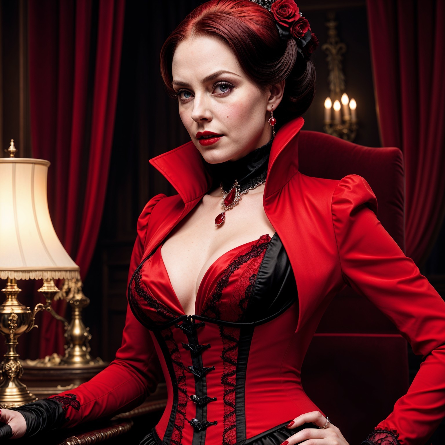 Sophisticated Woman in Red and Black Outfit