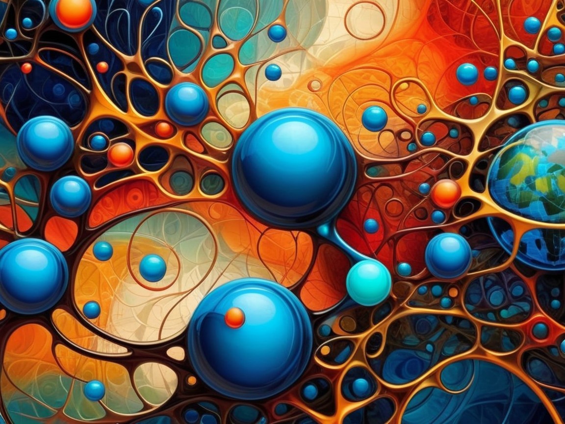 Abstract Composition of Vibrant Strands and Shapes