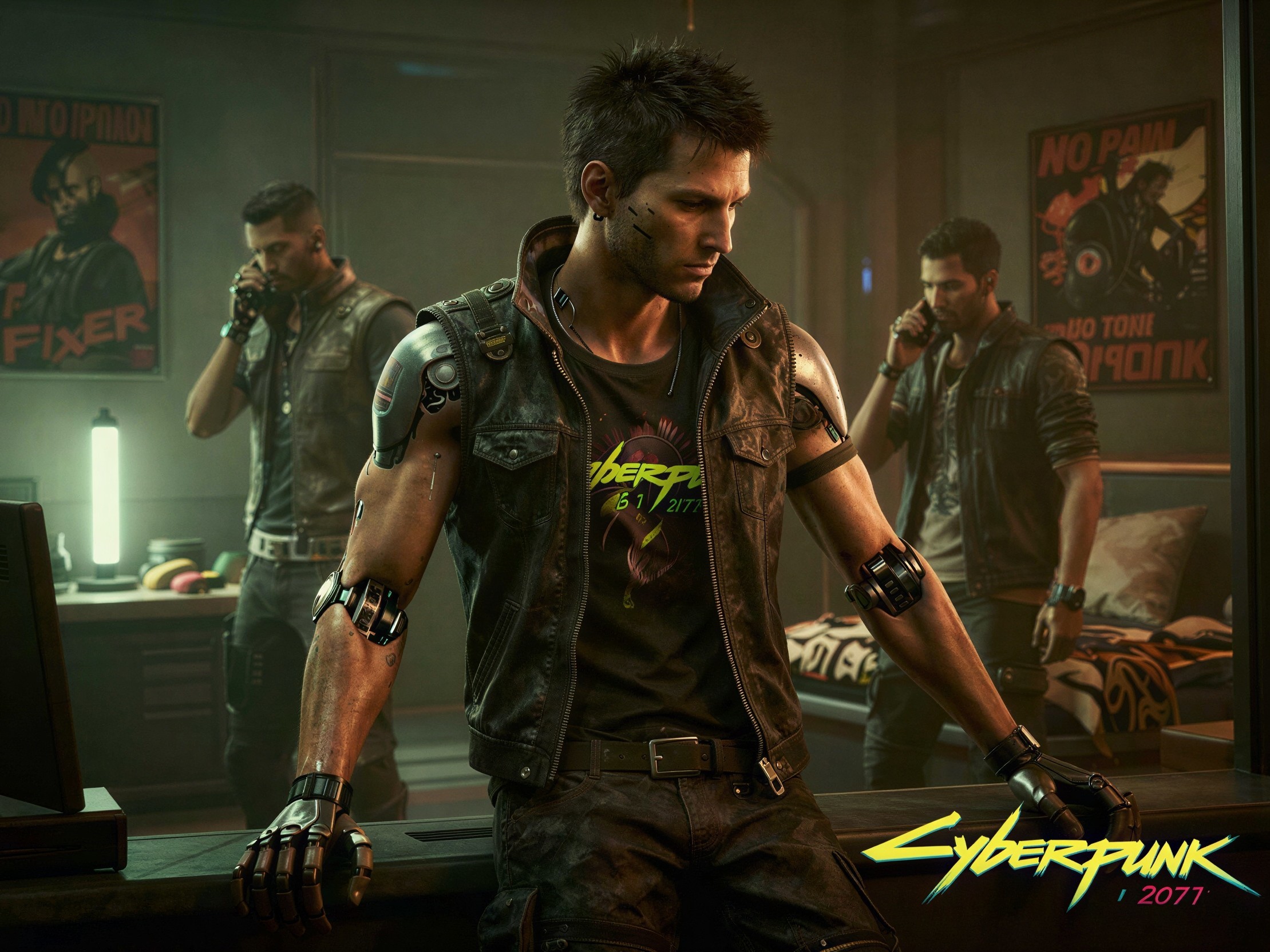 Brown-haired man with cybernetic arms in Cyberpunk 2077