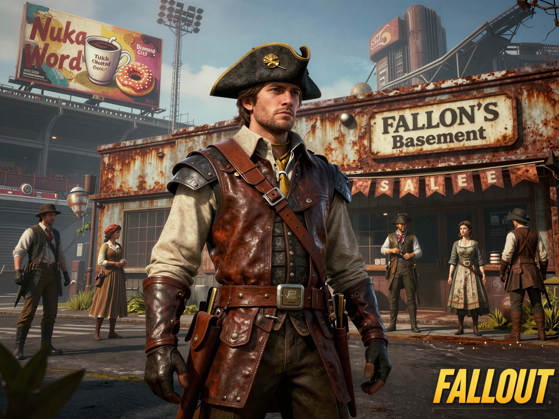 Detailed Description of a Tall Man in Historical Attire