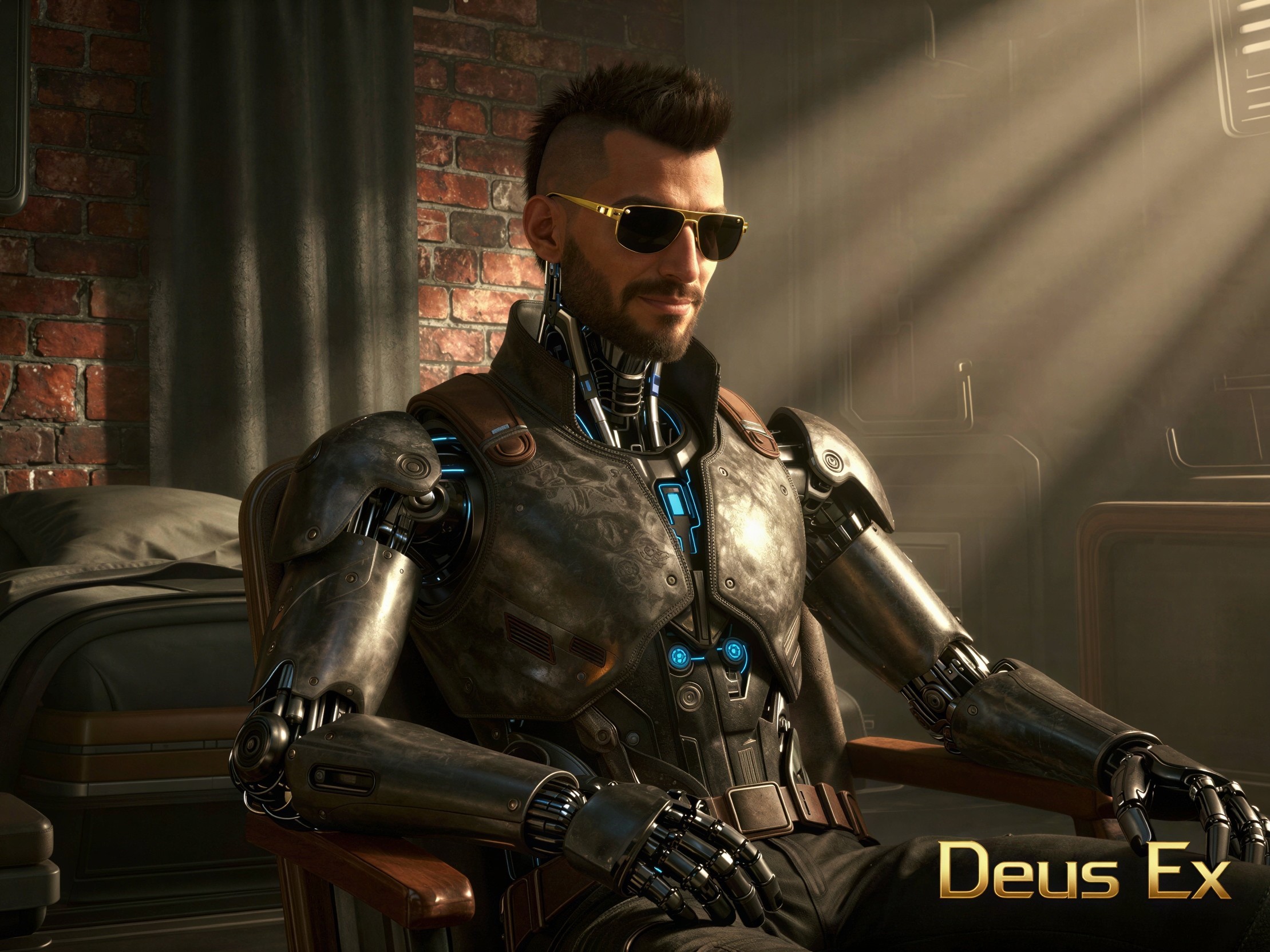 Cyborg Man with Augmentations in Industrial Setting