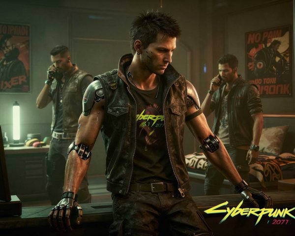 Brown-haired man with cybernetic arms in Cyberpunk 2077