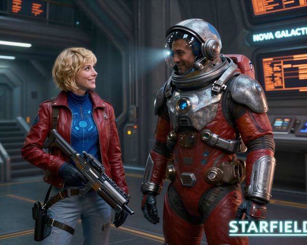 Futuristic Spaceship Scene with Character Interaction