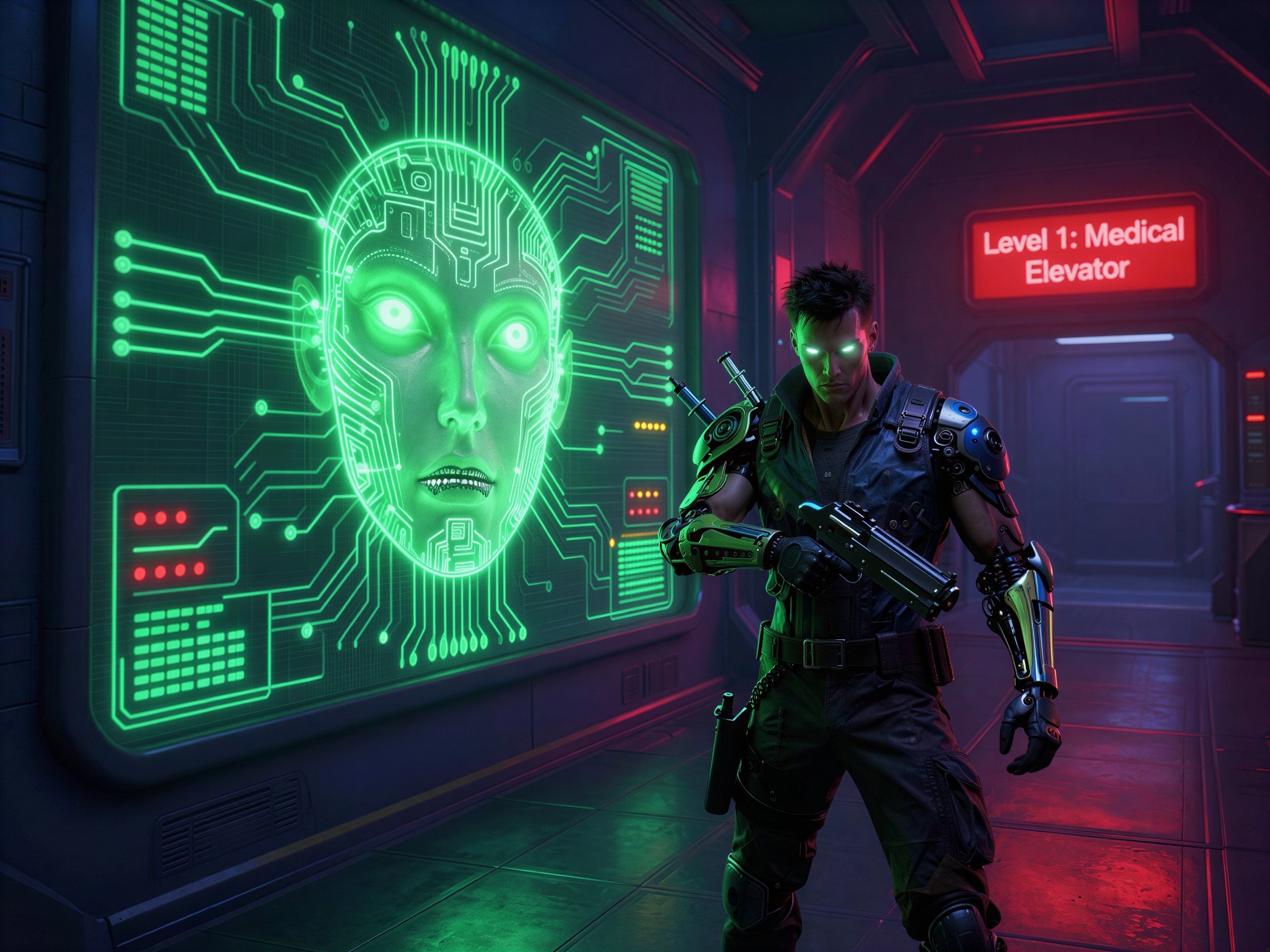 Cyberpunk Full-Body Shot of a Futuristic Soldier
