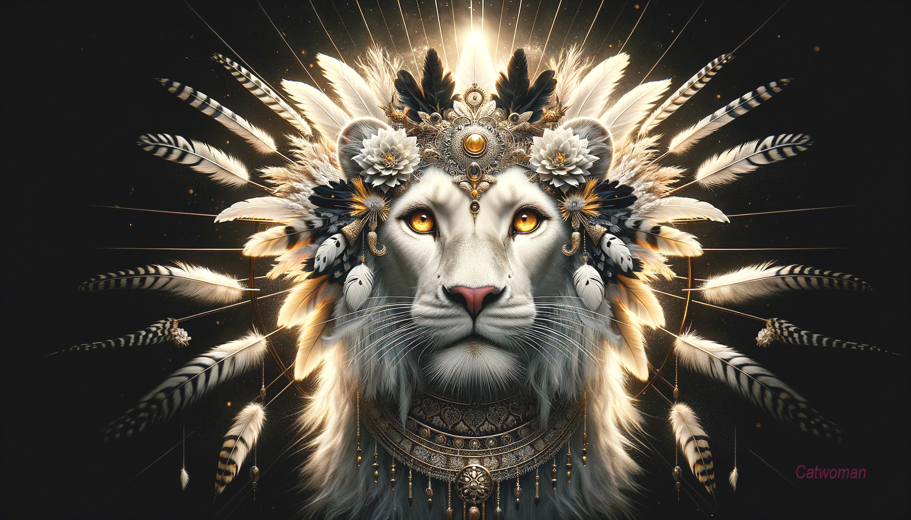 Lion with Feathered Crown in Ethereal Light