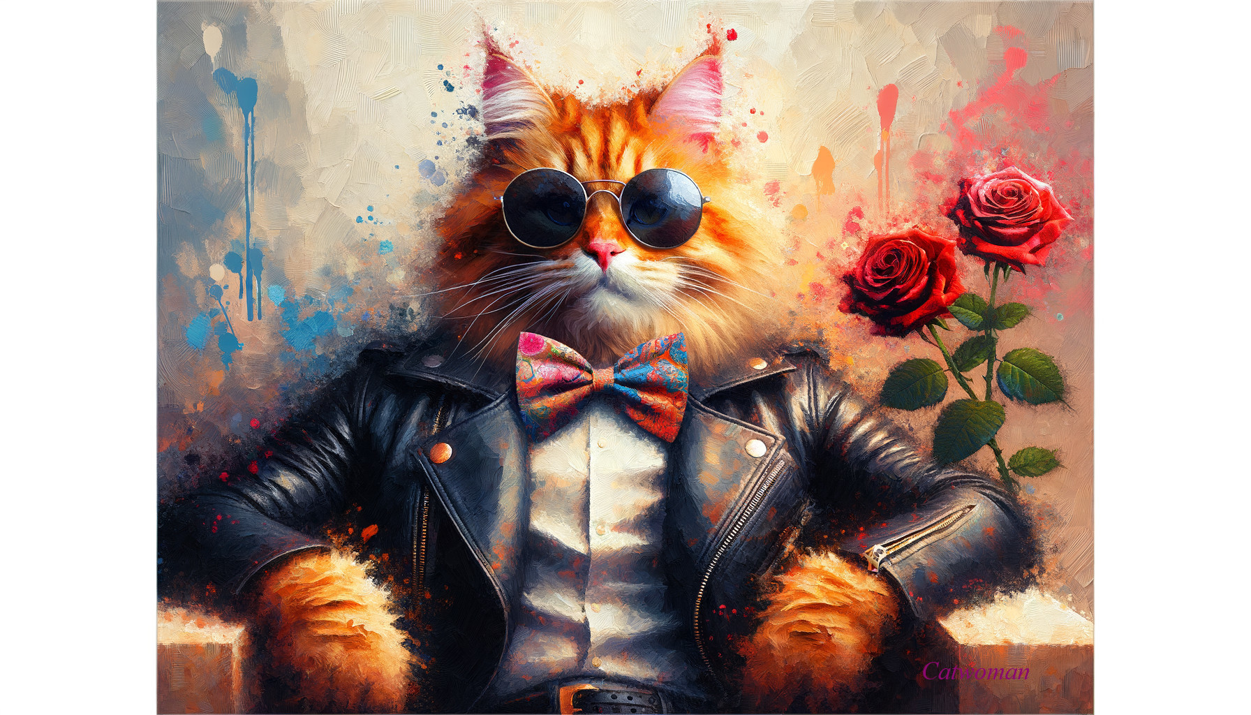 Stylish Orange Tabby Cat in Sunglasses and Bow Tie