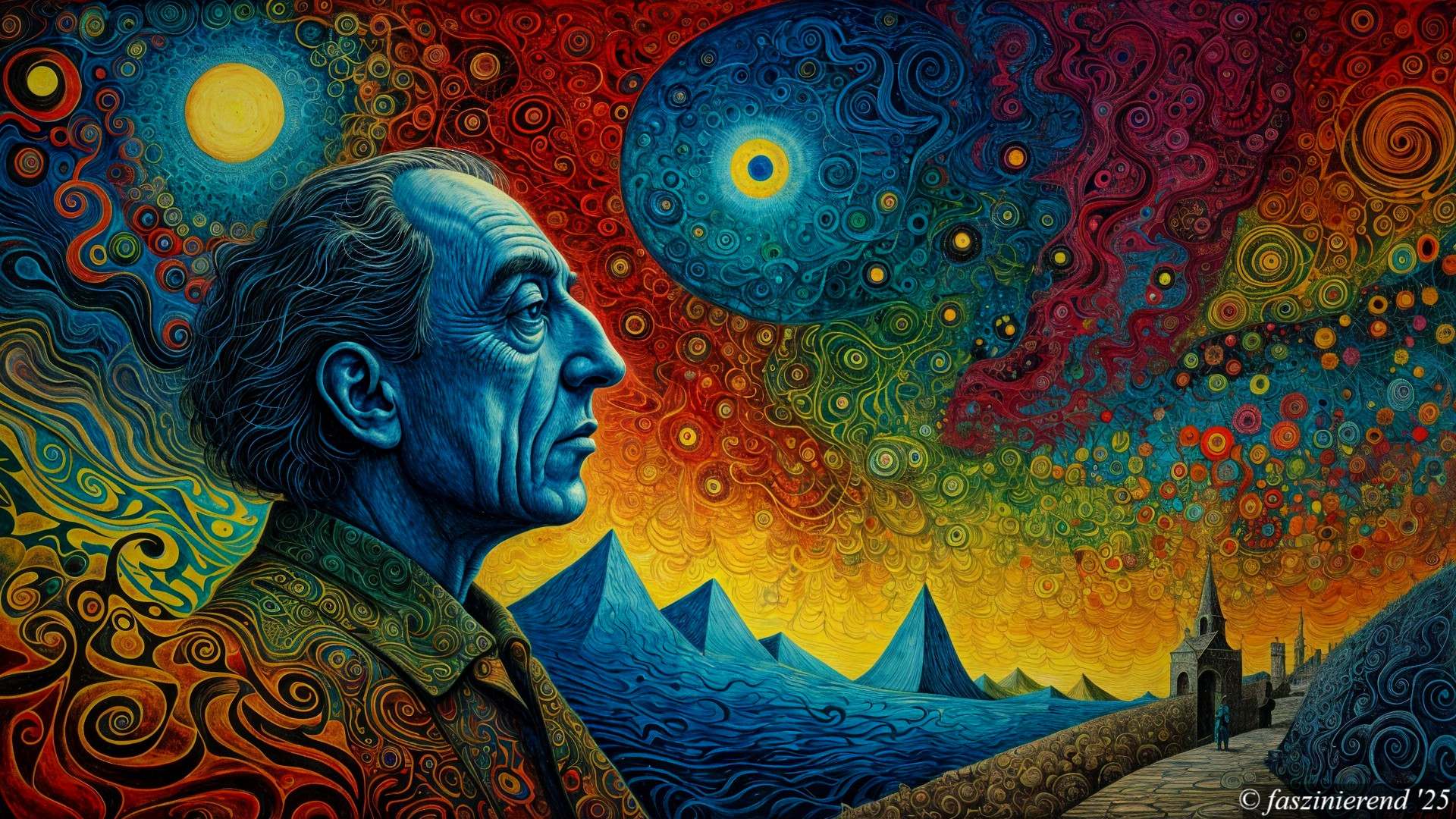 Surreal Landscape with Contemplative Figure and Colors
