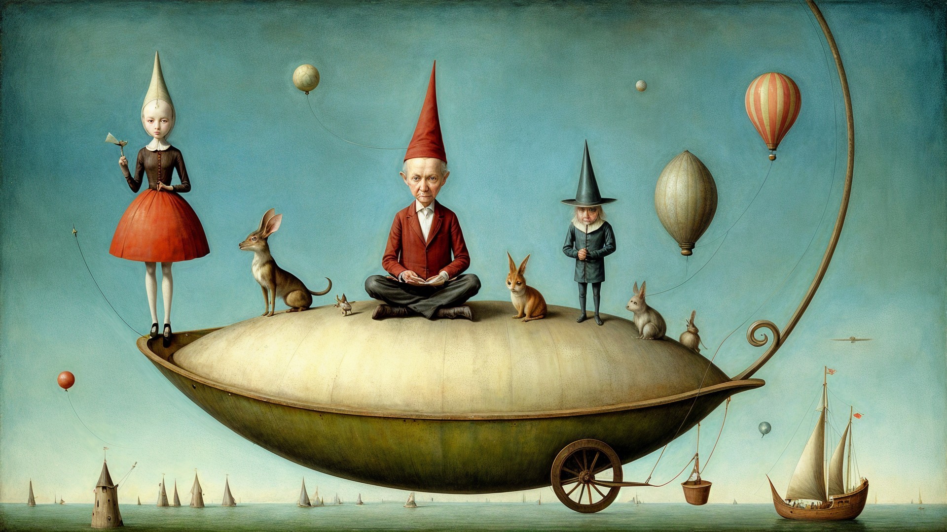Whimsical Airship Scene with Colorful Balloons