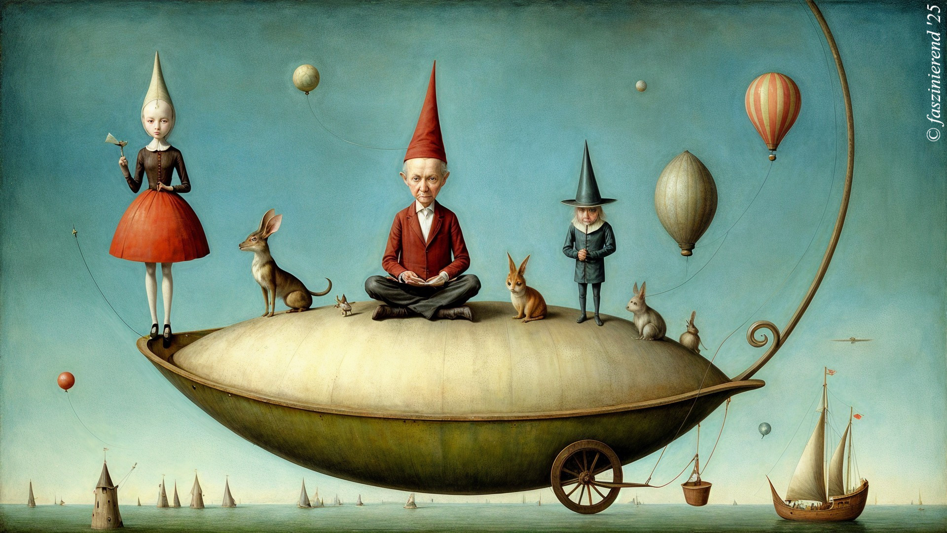 Whimsical Airship Scene with Colorful Balloons