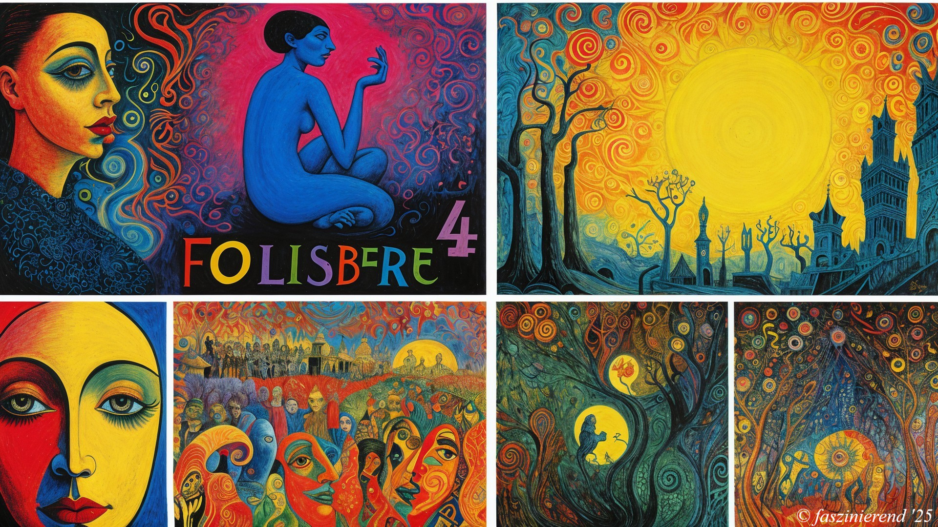Vibrant Collage of Colorful Portraits and Nature Scenes