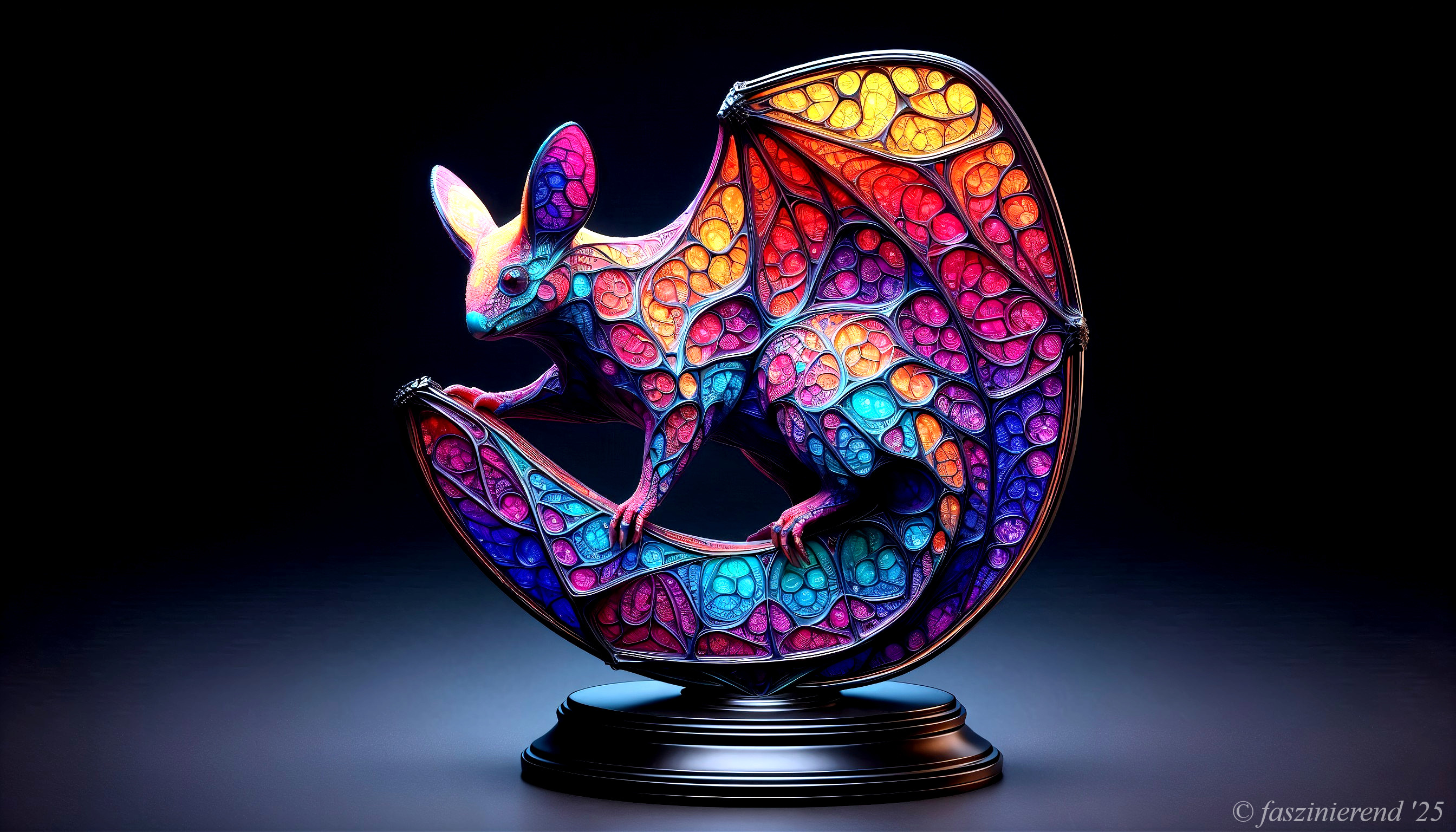 Vibrant Sculpture of a Fantastical Bat-like Creature