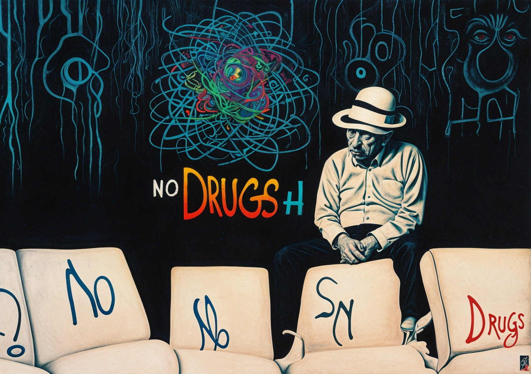 Artwork Depicting Addiction with Bold "NO DRUGS" Message