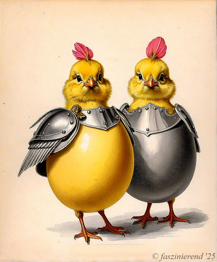 Charming Chicks in Colorful Armor Display Playful Friendship