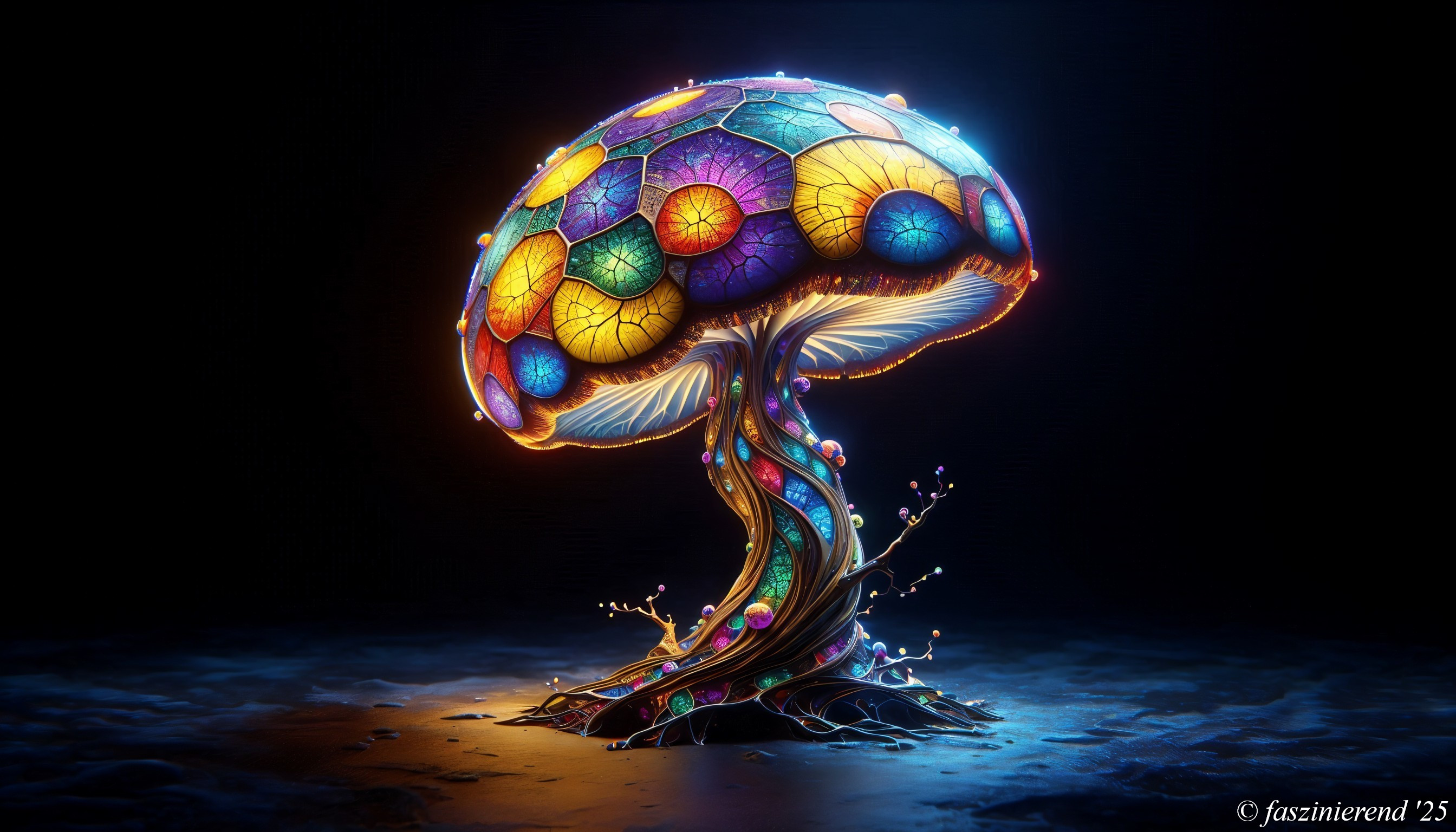 Bioluminescent Mushroom with Colorful Patterns