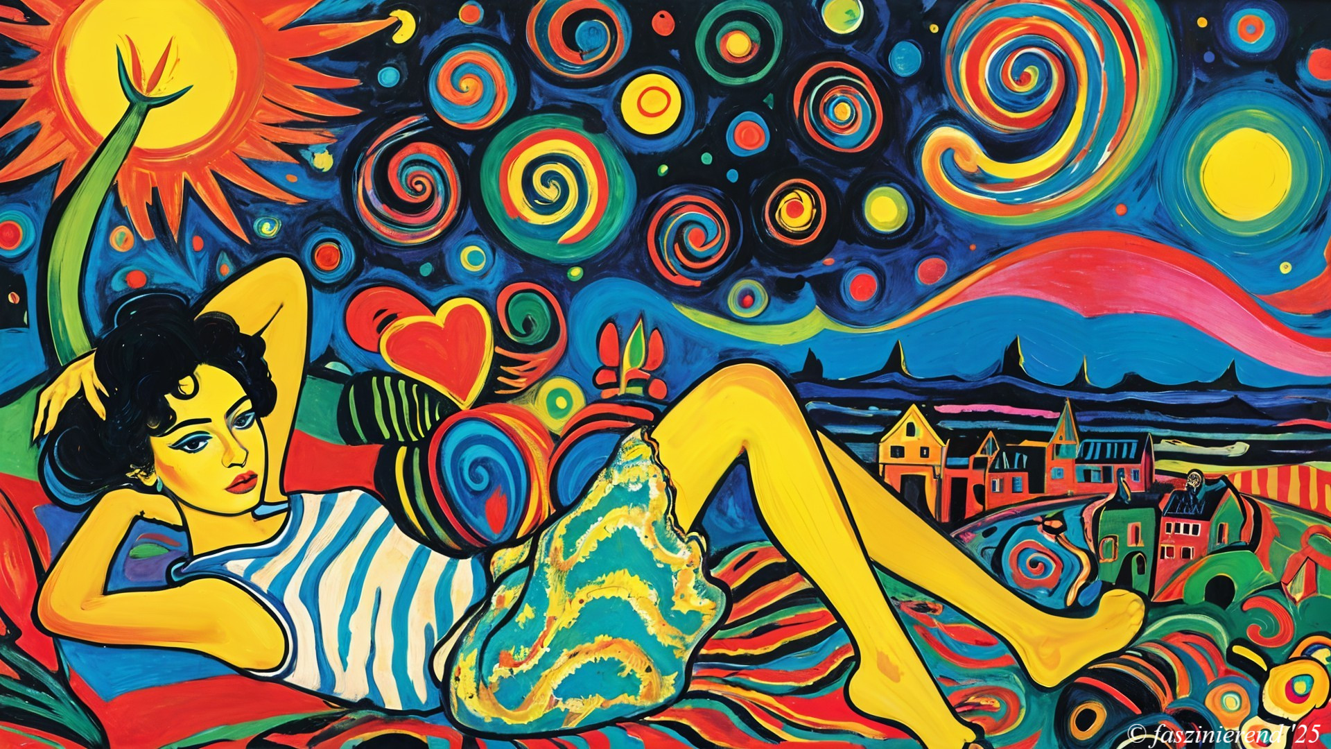 Whimsical Painting of a Woman in Vibrant Colors