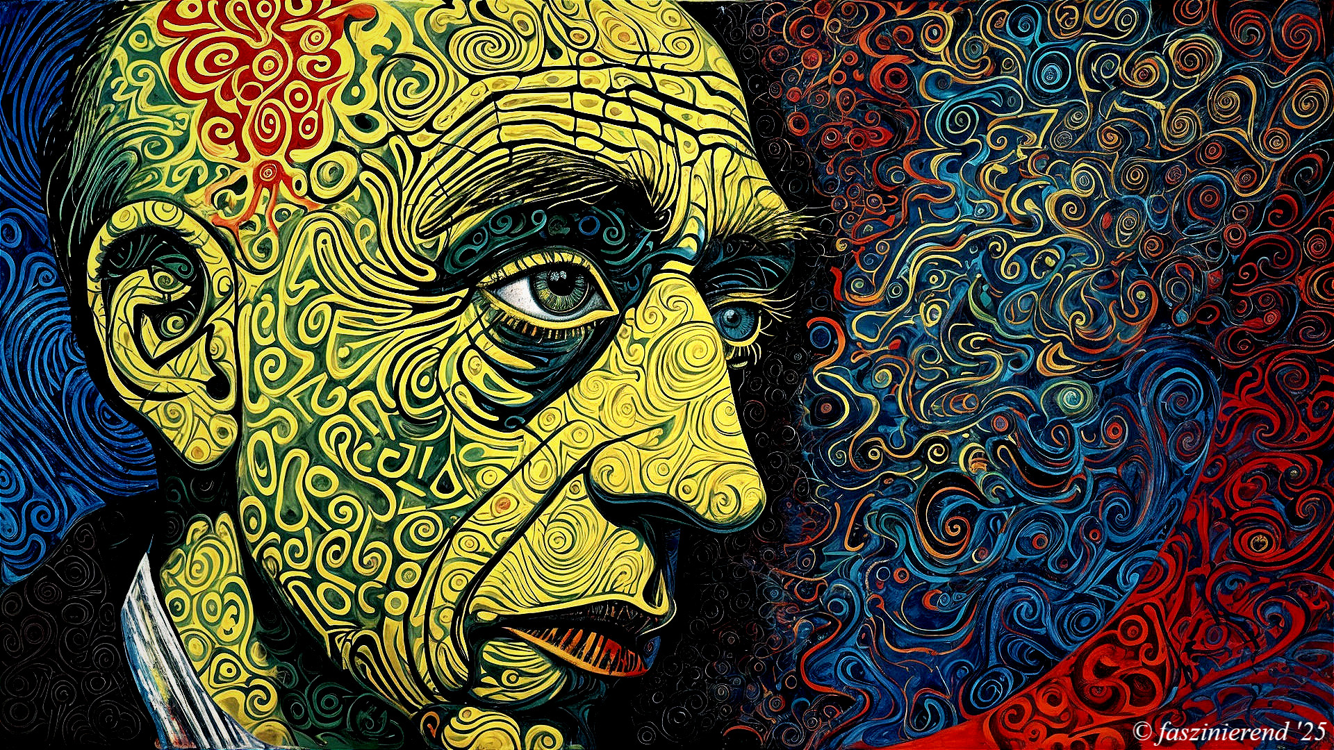 Abstract Portrait with Exaggerated Features in Colorful Hues
