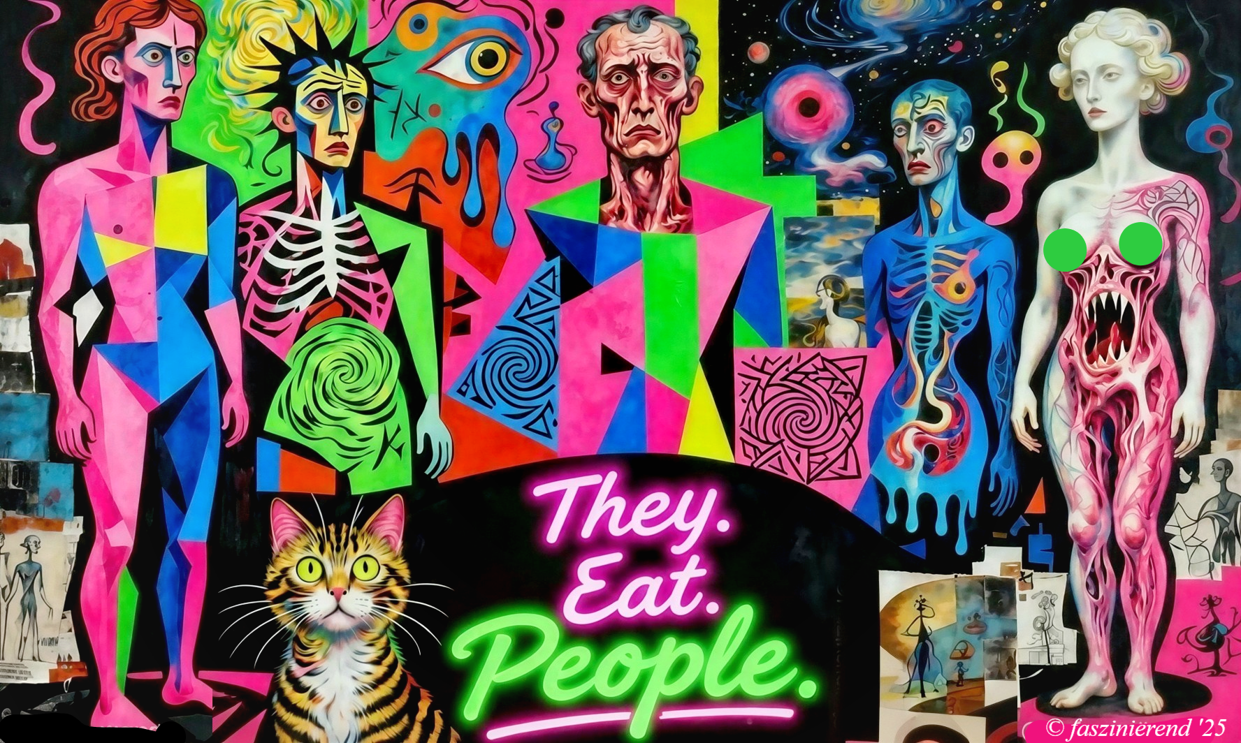 Vibrant Neo-Expressionist Painting with Six Figures