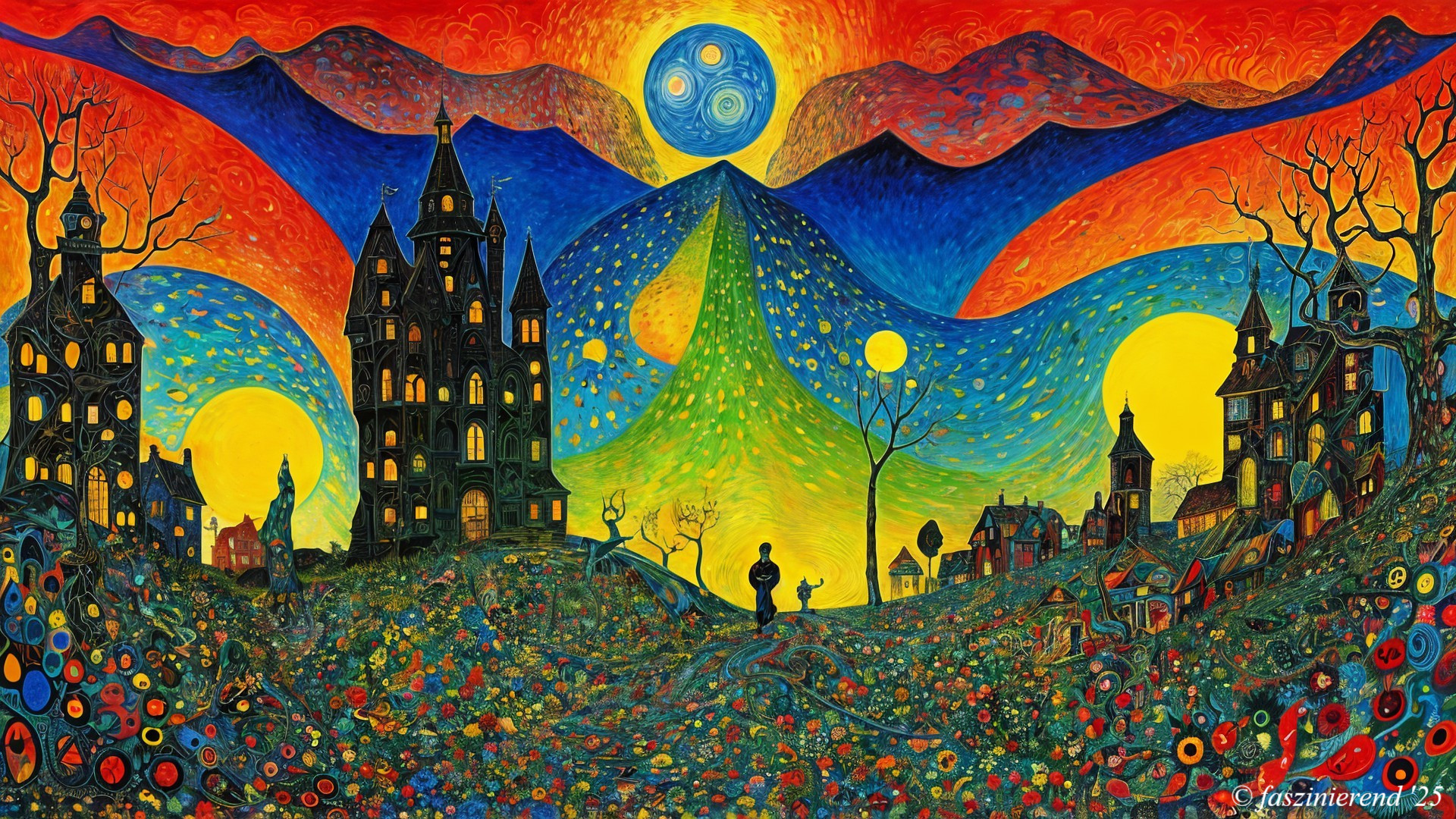 Vibrant Landscape with Colorful Structures and Nature