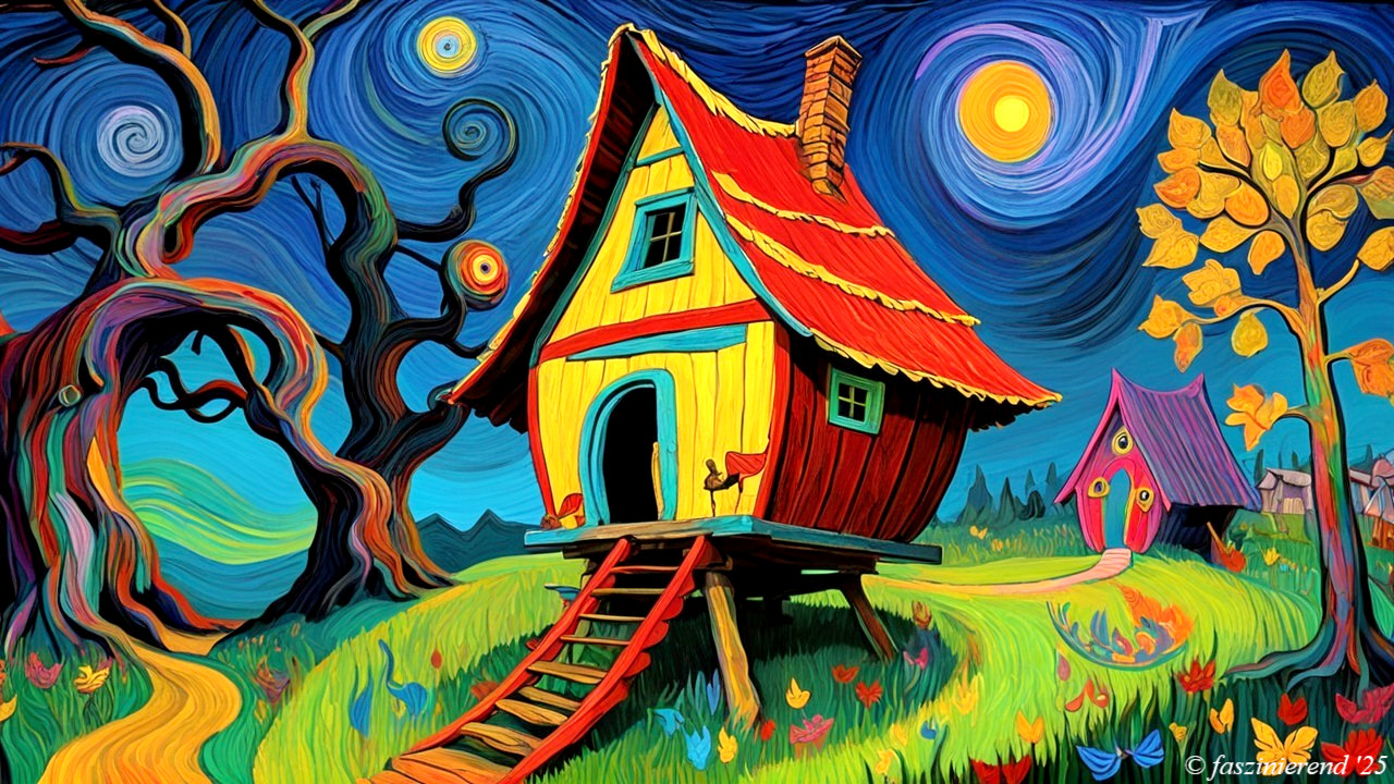 Whimsical Colorful House Surrounded by Nature