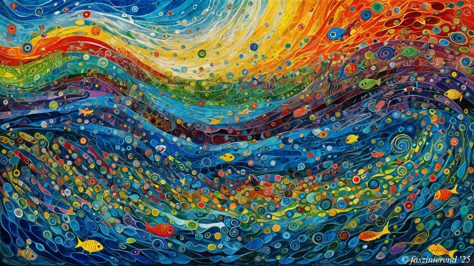 Vibrant Abstract Underwater Scene with Colorful Fish