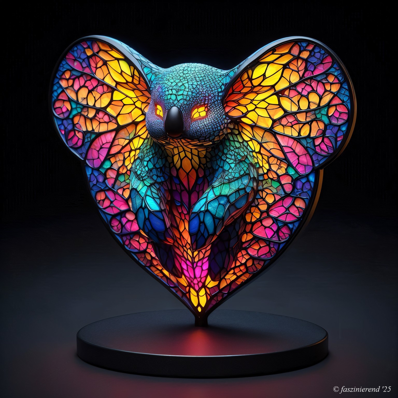 Heart-Shaped Koala Sculpture in Vibrant Colors