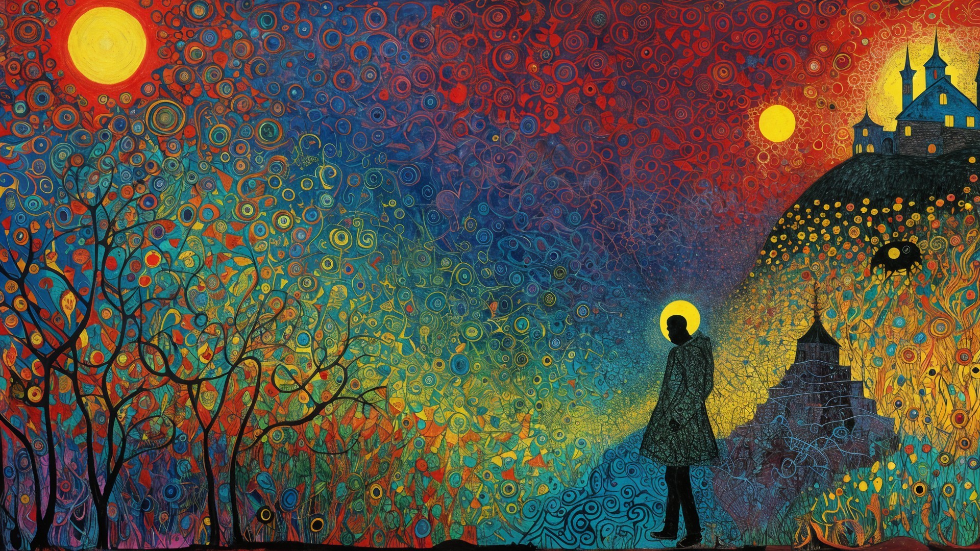 Vibrant Abstract Landscape with Solitary Figure