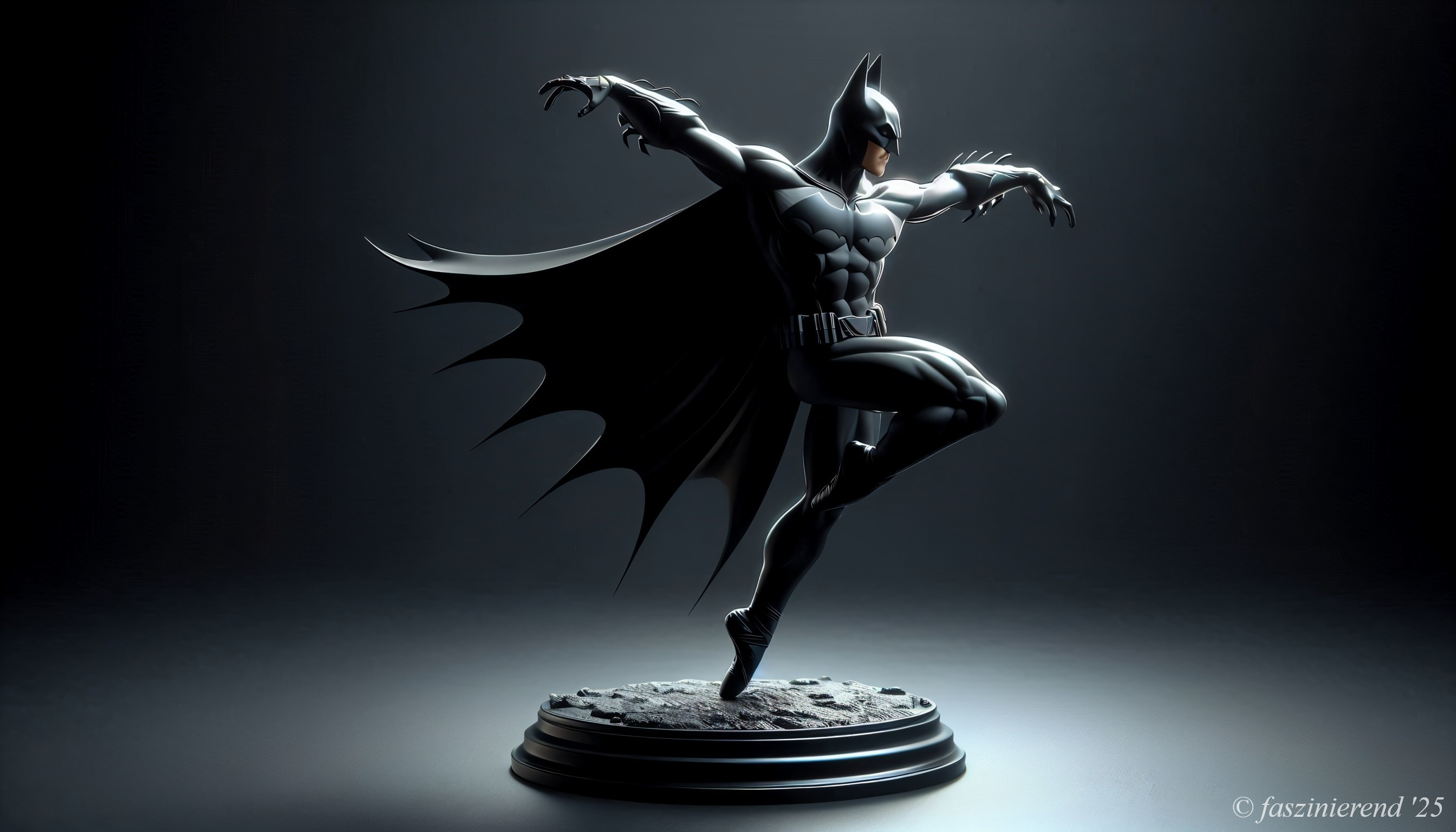 Muscular Superhero Statue with Iconic Bat Symbol