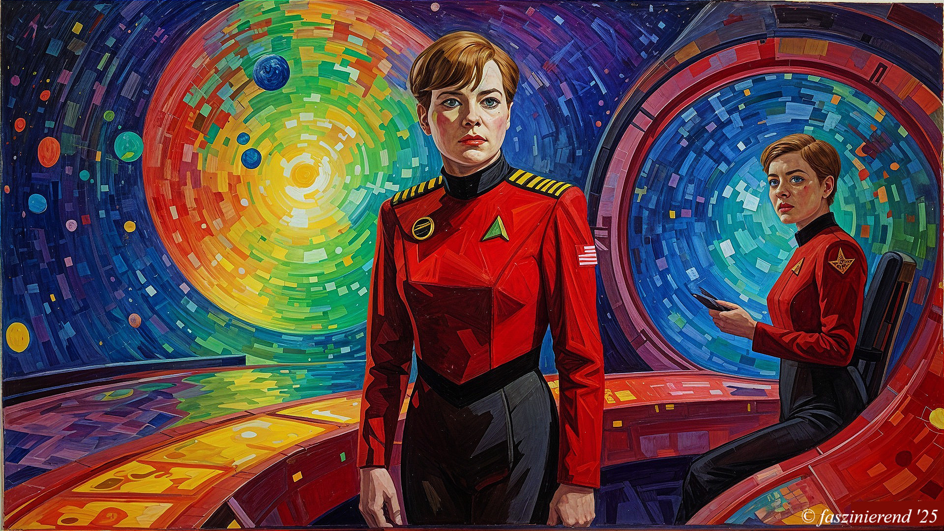 Vibrant Sci-Fi Scene with Female Officers in Space