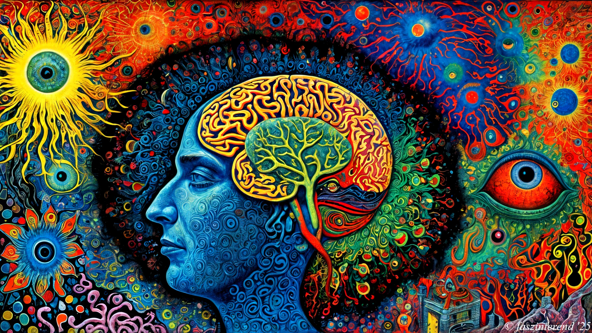 Surreal Profile of a Human Head with Cosmic Elements