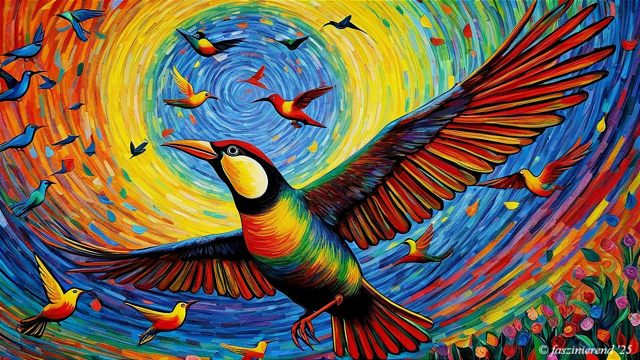 Vibrant Artwork of a Toucan Amidst Colorful Background