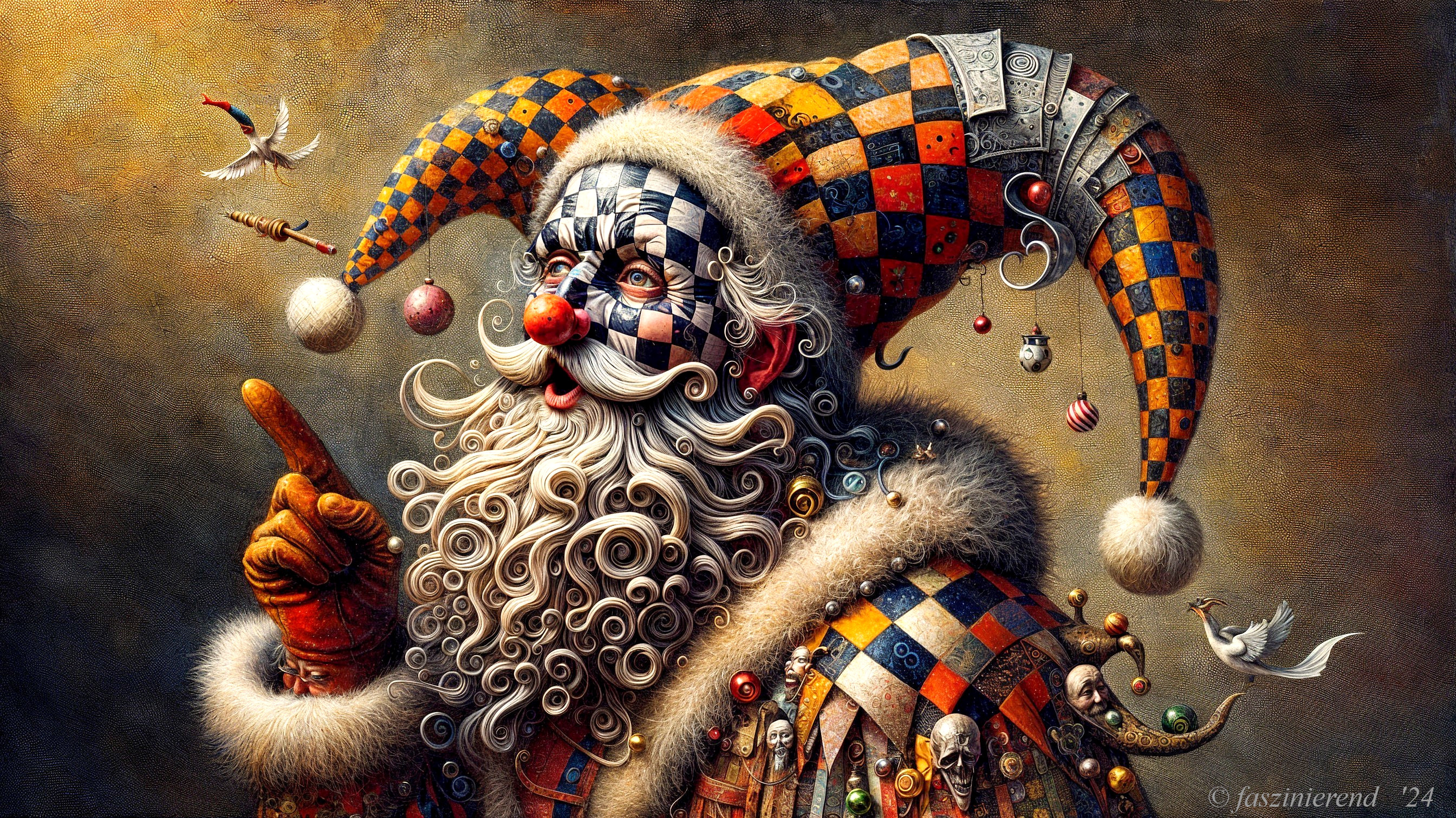 Colorful Clown with Harlequin Hat and Fantasy Elements