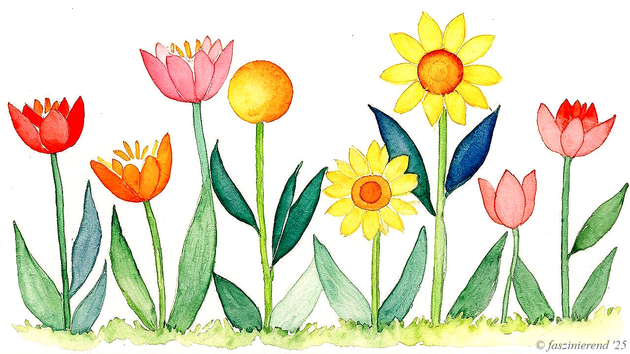 Vibrant Watercolor Illustration of Blooming Flowers