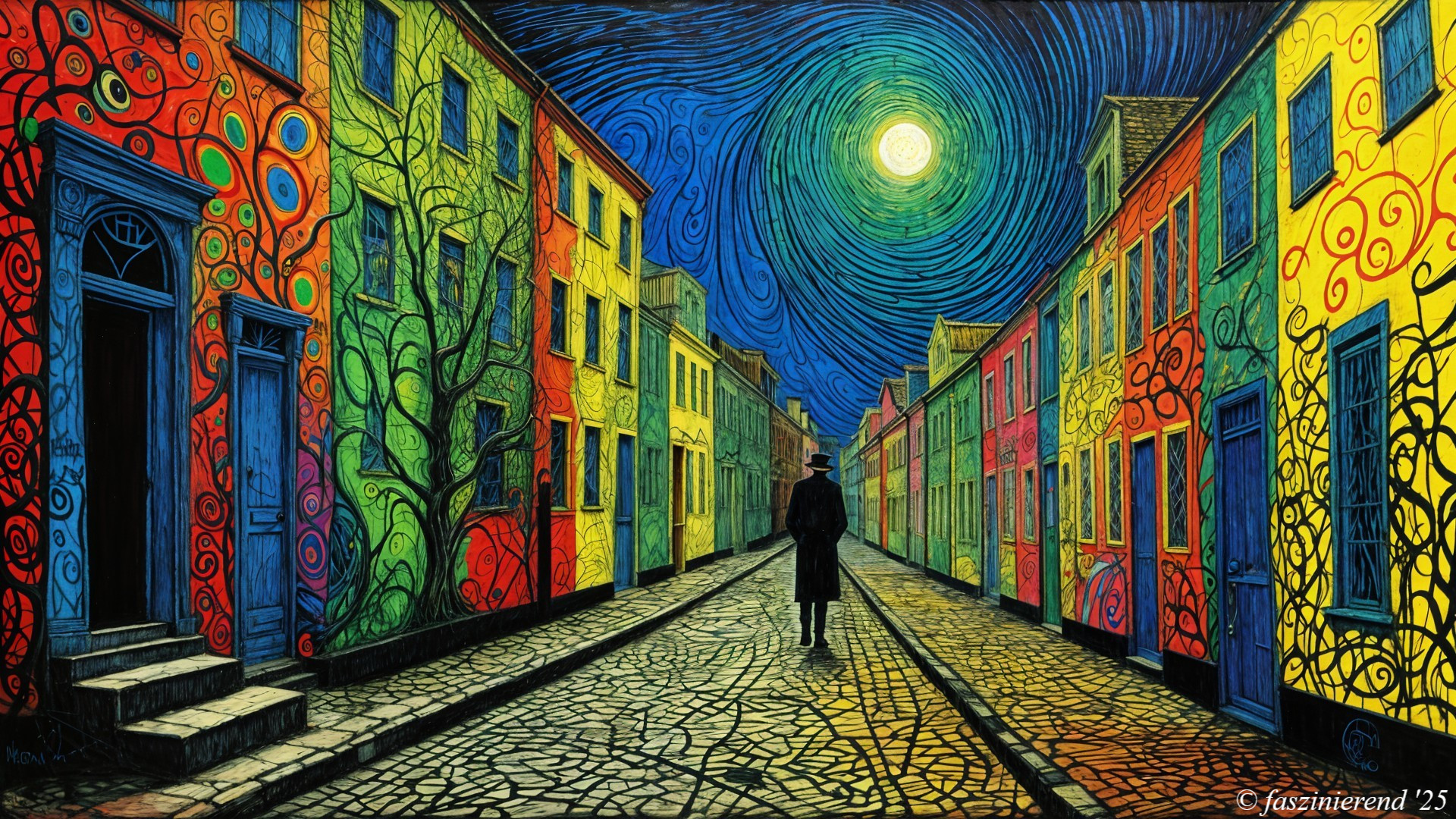 Vibrant Night Street Scene with Colorful Buildings